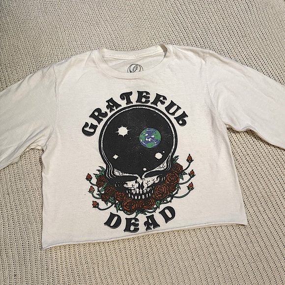 Grateful Dead Tops - Grateful Dead Band Skull Roses Crop Top Long Sleeve Tee T Shirt Size Small